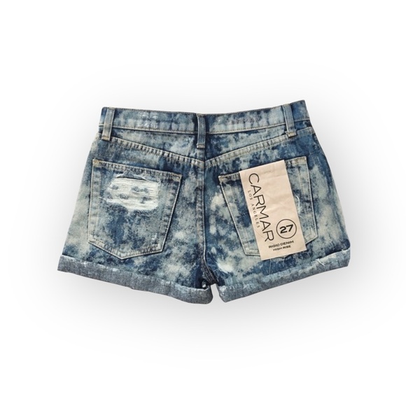 new LF Carmar ❉ Retro 80’s Acid Wash Denim High Waist Cuffed Festival Short ❉ 27 - Picture 2 of 16